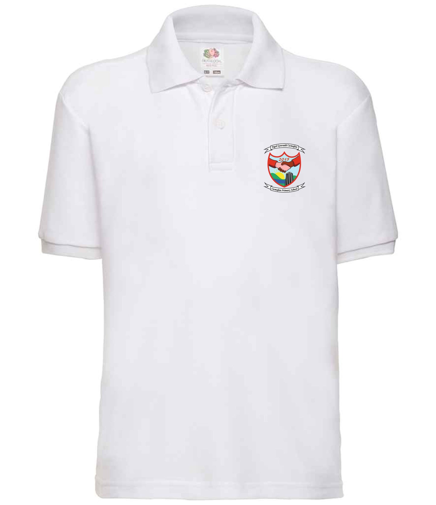 Cwmavon School White Polo Shirt β DTF Printed Logo