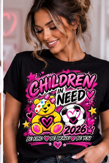 Black adult T-shirt with pink football bear design