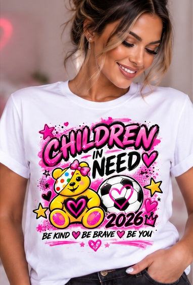 White adult T-shirt with pink football bear design