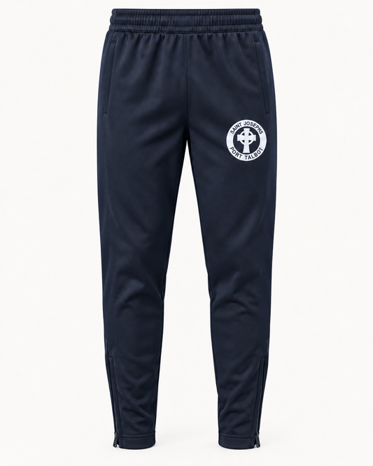 St Josephs Juniors plain navy PE tracksuit bottoms with white school crest, mock-up